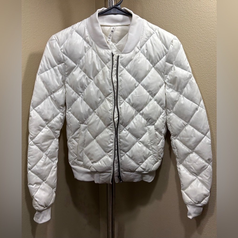 ALO Yoga White Quilted Bomber Jacket